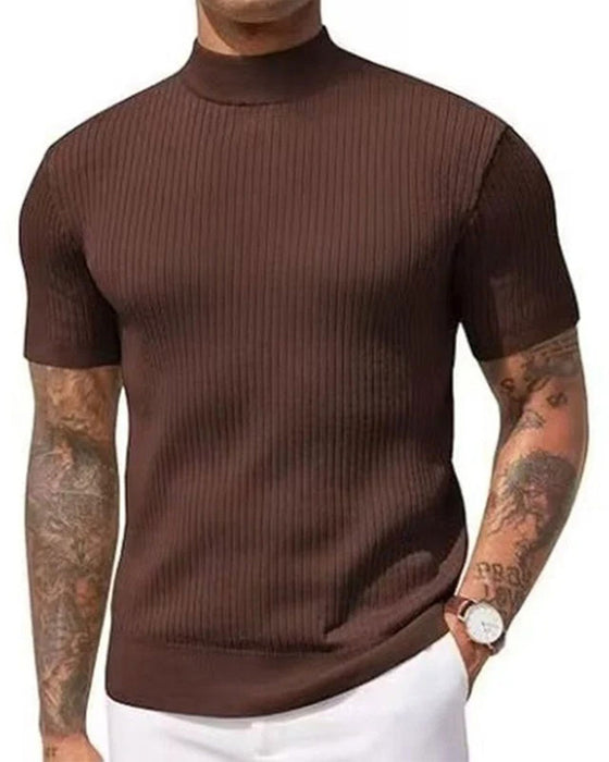 T-Shirt Mock Neck Męski Krótki Rękaw