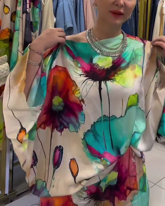 Zestaw z rękawami 3/4 na jedno ramię z motywem lotosu