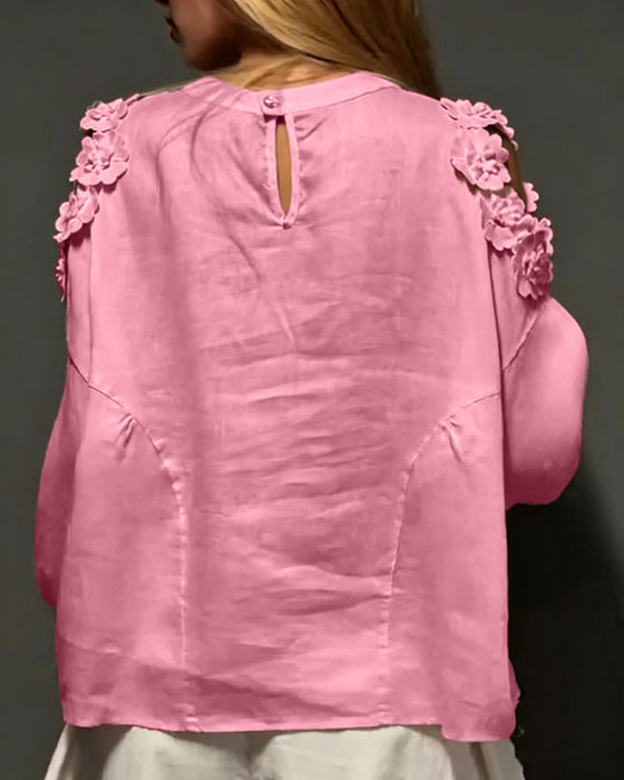 Bluzy Okrągły Dekolt Wycięcie Off-Shoulder 3D Kwiatowy