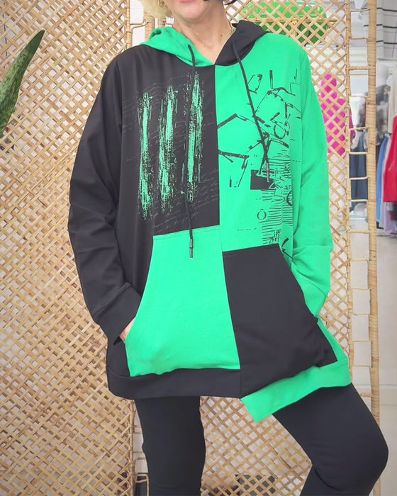 Bluza z kapturem, casual, z nadrukiem w bloki kolorów