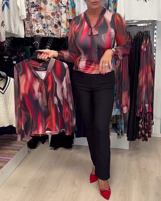 Bluzka elegancka z długim rękawem, z nadrukiem