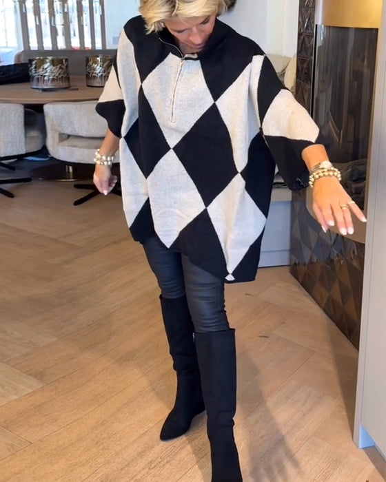 Sweter Stójka Argyle Nieregularny