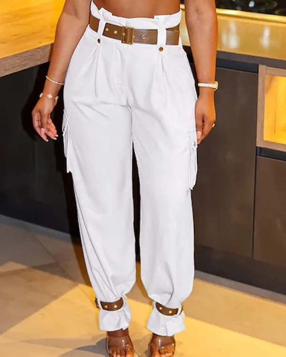 Jednokolorowe spodnie cargo z kieszeniami