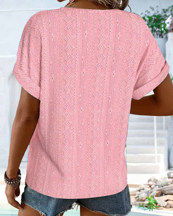 T-shirt Dekolt V Jednolity Kolor Casual Krótkie Rękawy