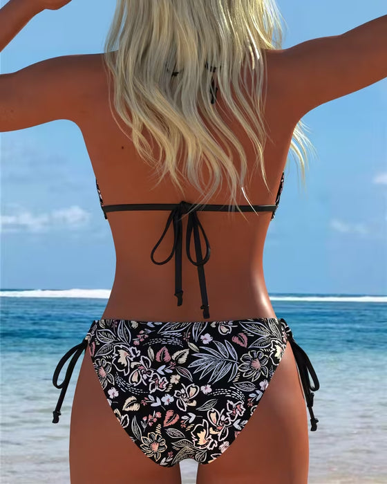 Bikini Kwiatowy Wiązany na Szyi Dwuczęściowy Bikini