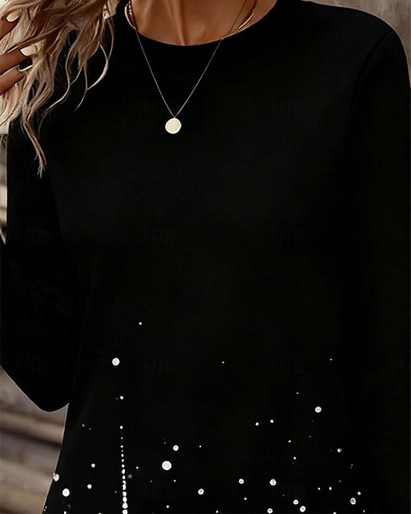 Sukienka z pluszowym patchworkowym dołem i okrągłym dekoltem