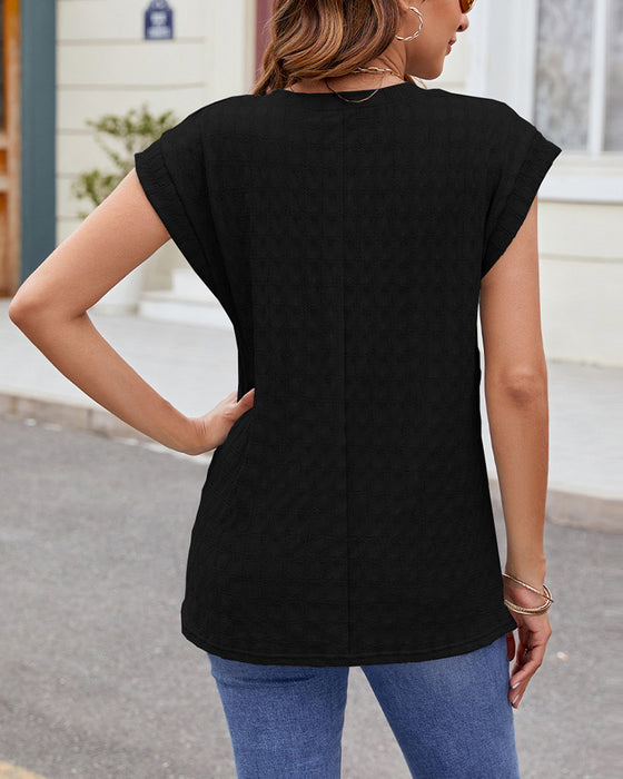 T-Shirt Okrągły Dekolt Jednolity Krótki Rękaw