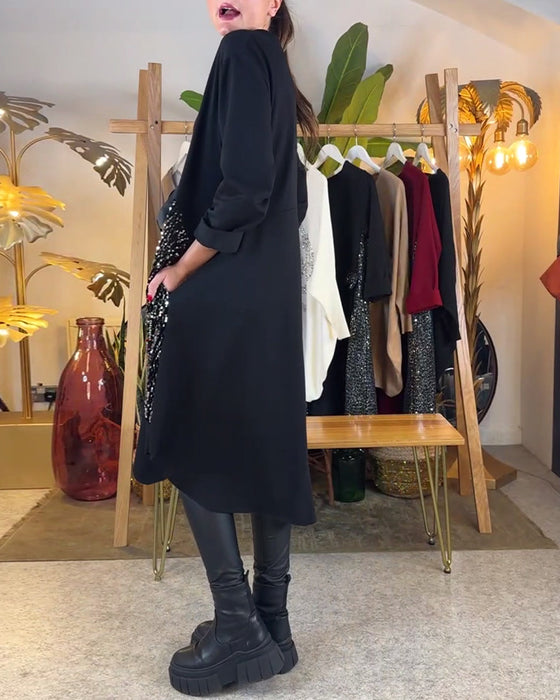 Ukienka Z Długimi Rękawami Luźna Z Cekinami