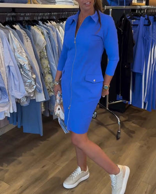 Sukienka Kołnierz Jednokolorowy Zamek Długi Rękaw