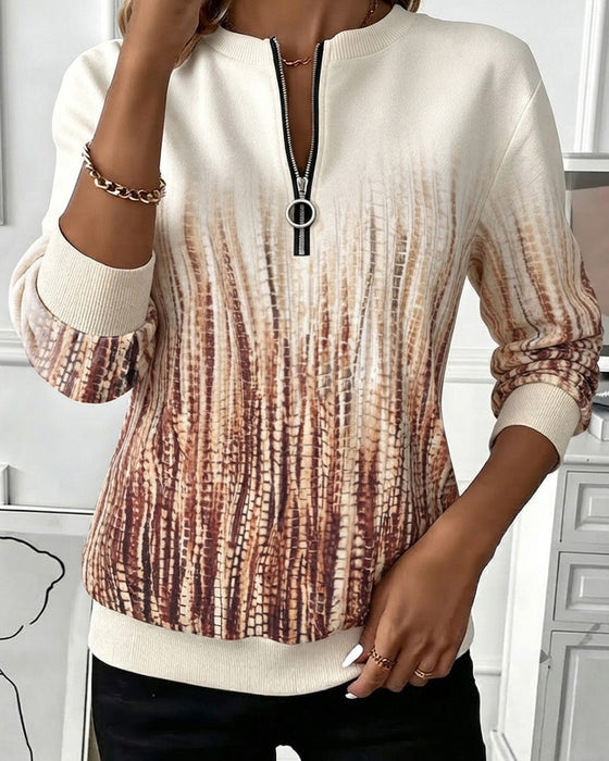 Bluza Gradient Okrągły Dekolt Zamek Błyskawiczny Długi Rękaw