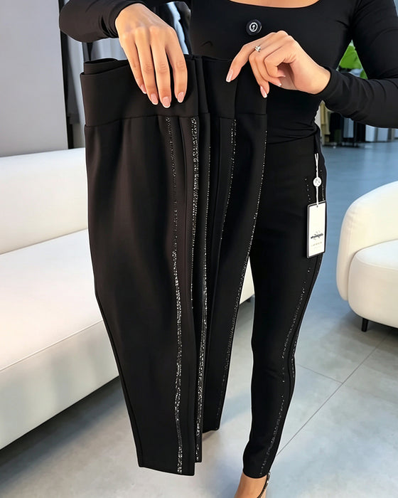 Spodnie Ołówkowe Delikatny Połysk Slim Fit Stretch