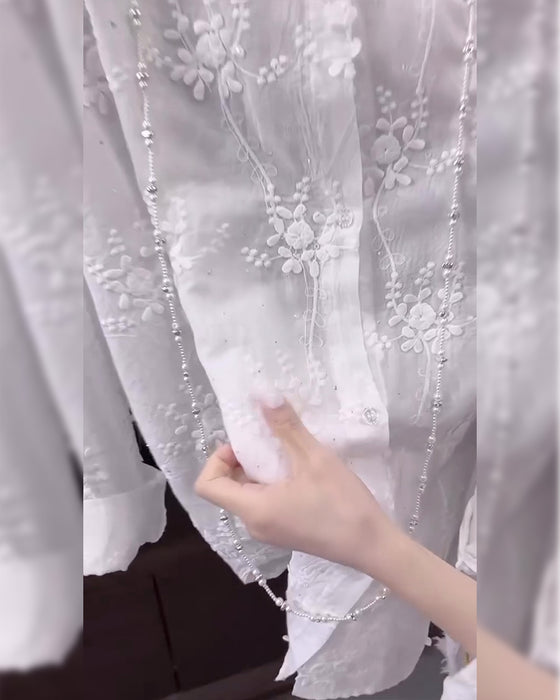 Koszula Jednokolorowa Haftowana Opadające Ramiona