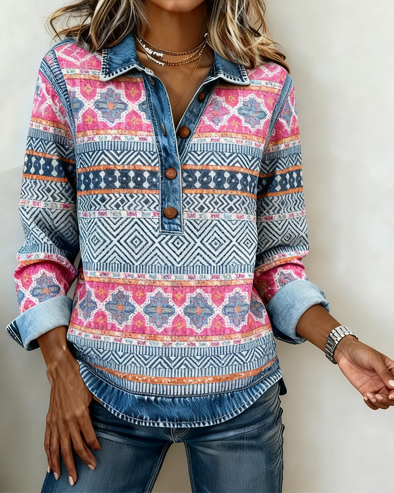 Bluza Color-Block Z Blokowym Designem Guzików