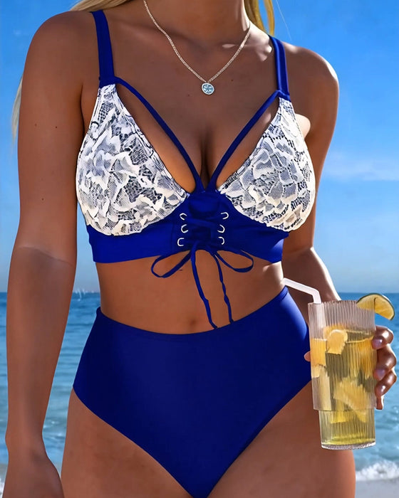 Bikini Koronka Patchwork Wiązanie-Bok