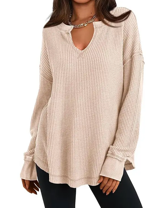 Top Wafel Henley Długi Rękaw