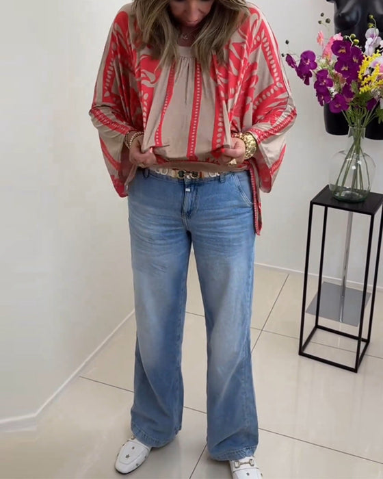 Bluzka z długim rękawem i okrągłym dekoltem z nadrukiem