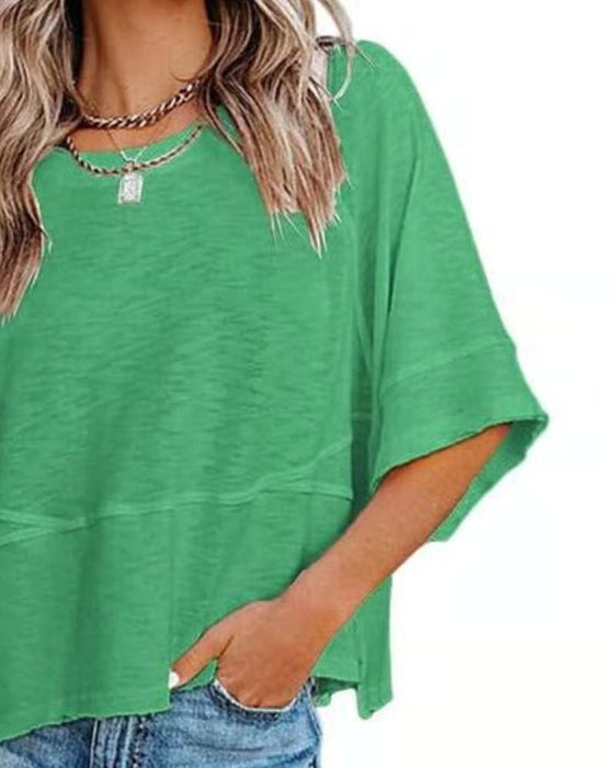 T-Shirt Panel Jednokolorowy Rozkloszowany Rękaw
