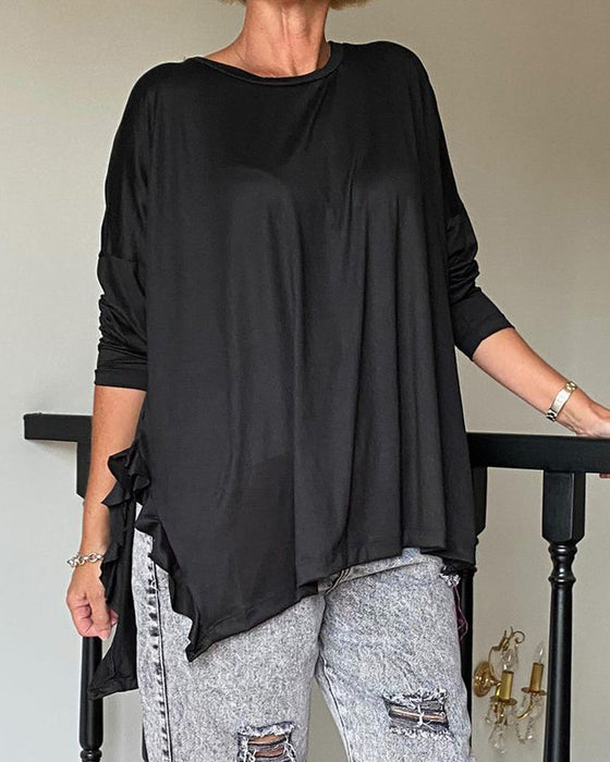 Bluzka w jednolitym kolorze z okrągłym dekoltem