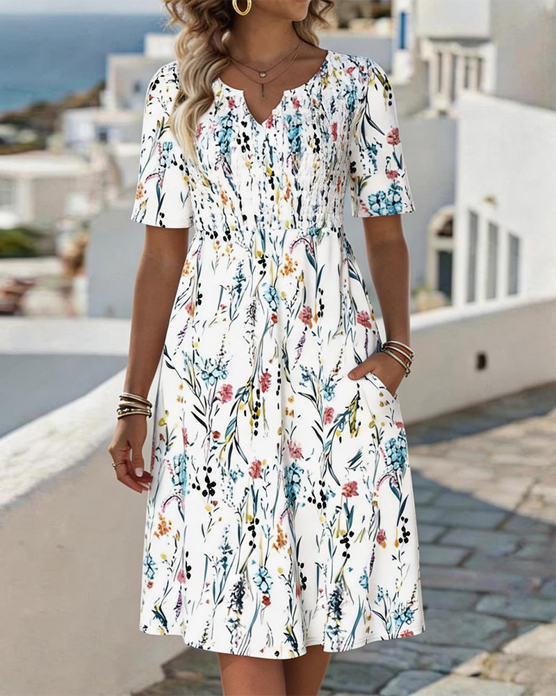 Sukienka V Dekolt Białe Tło Akwarela Floral Print