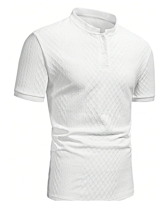 T-Shirt Męski Żakard Stojący Kołnierz
