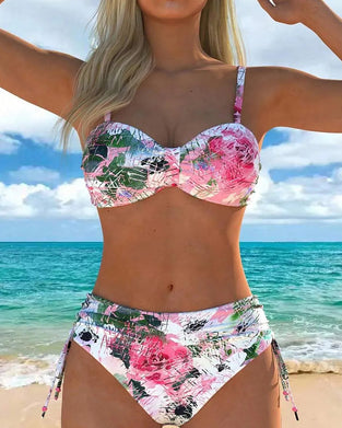 Bikinis Różowy I Biały Róża Druk
