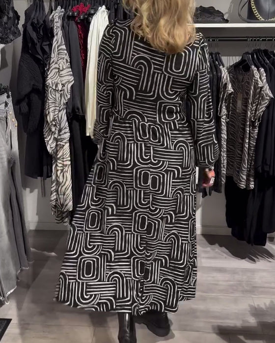 Suknia Z Projektem Kaptura Lapel I Modnymi Wzorkami Drukowanymi