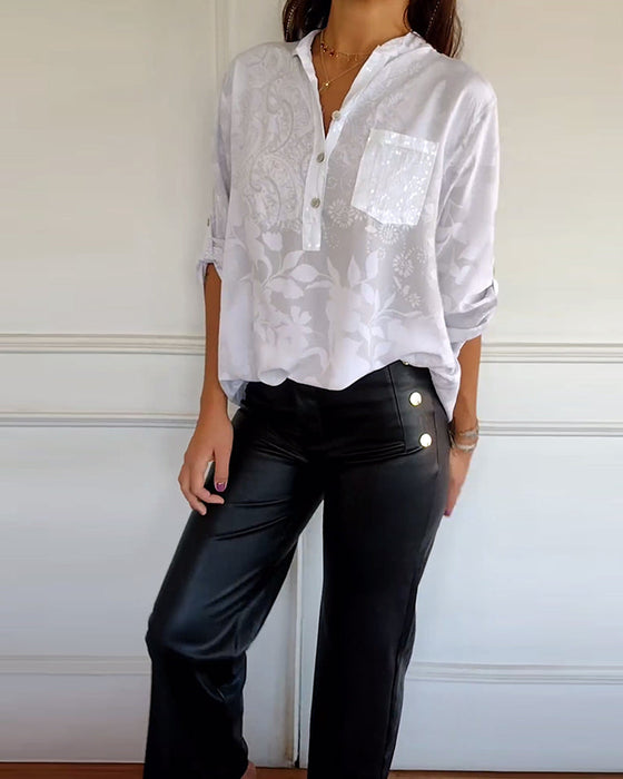 Elegancka koszula w jednolitym kolorze z kieszenią na guziki