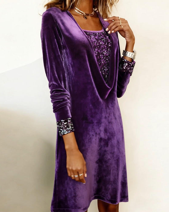 Sukienka Elegancka Cekinowa Patchwork