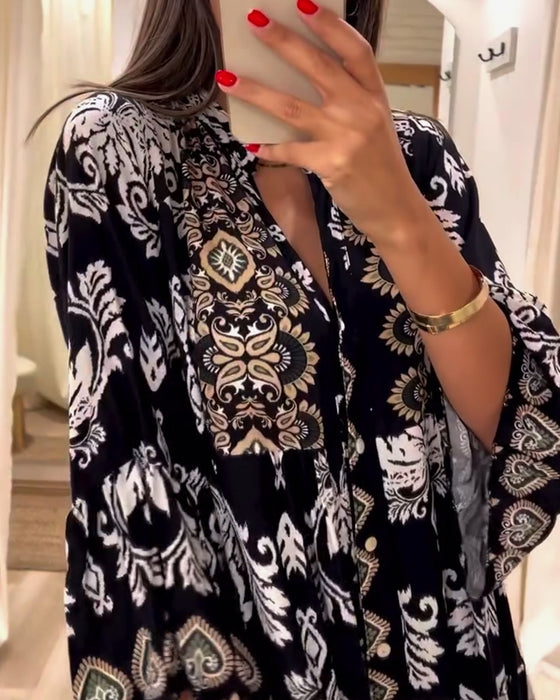 Luźna sukienka vintage z nadrukiem