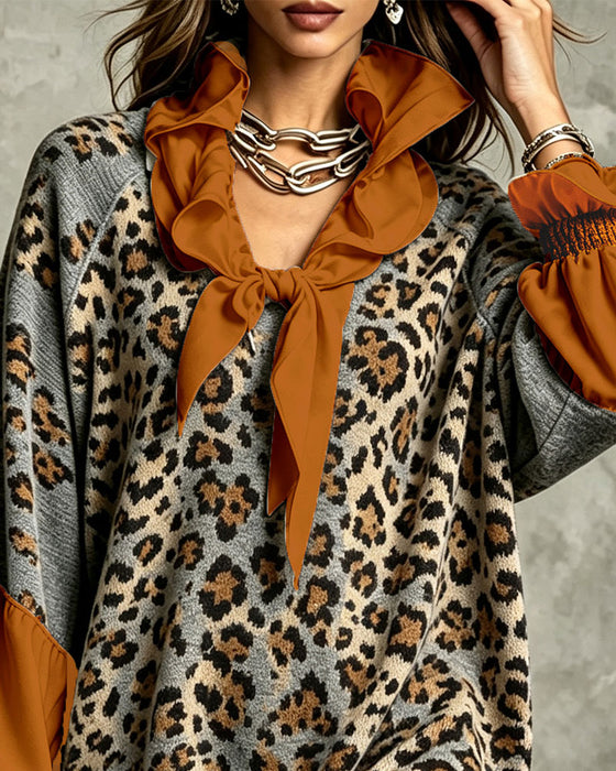 Sukienka Sweter Lampart Patchwork Swobodny