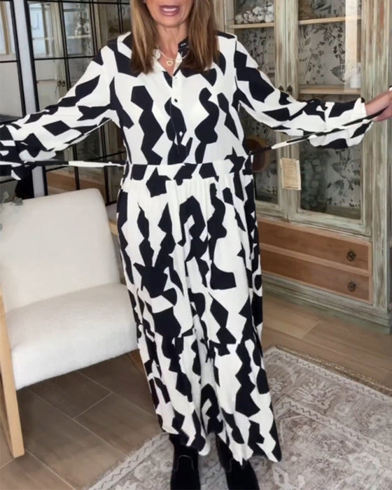 Sukienka maxi z długim rękawem i nadrukiem