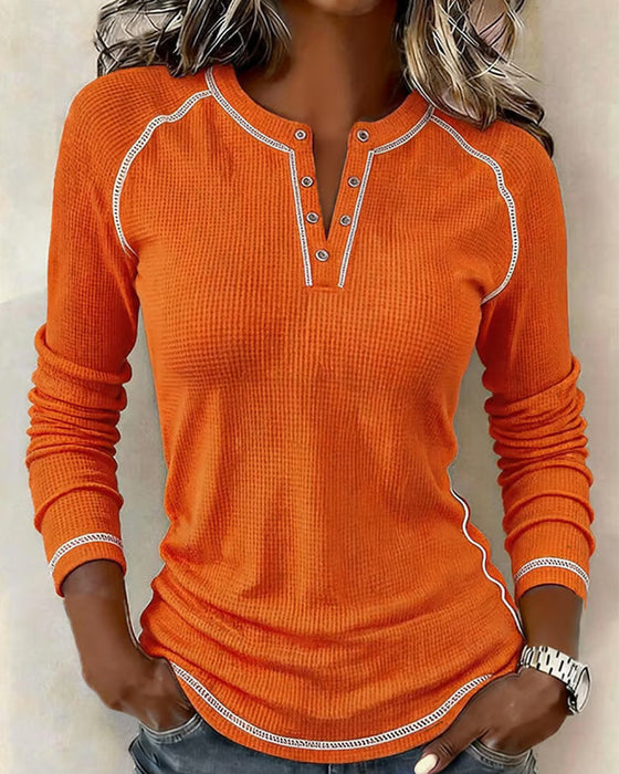 Top Wafel Henley Długi Rękaw