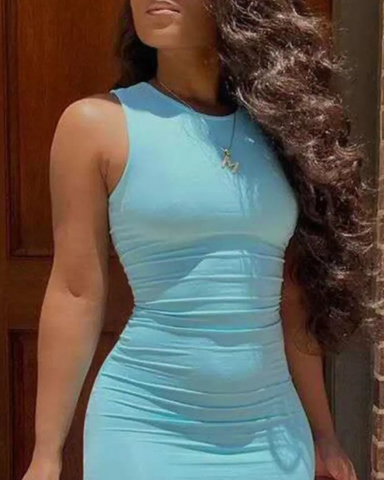 Sukienka Jednokolorowa Bez Rękawów Modna Bodycon