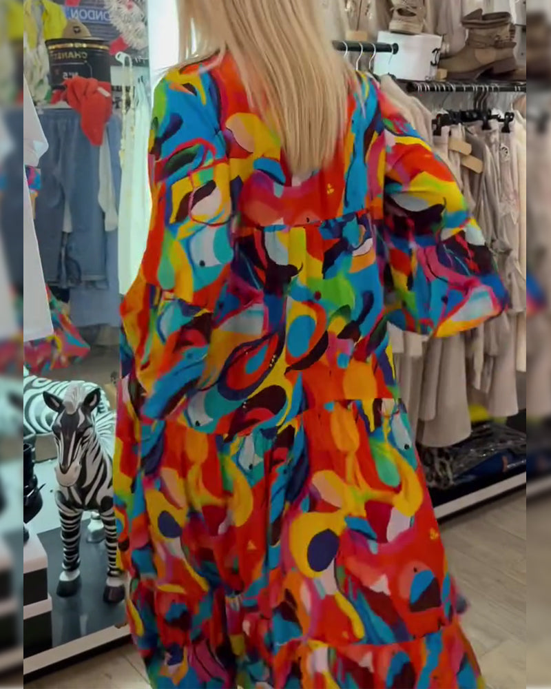 Sukienka Abstrakcyjny Graffiti Długa