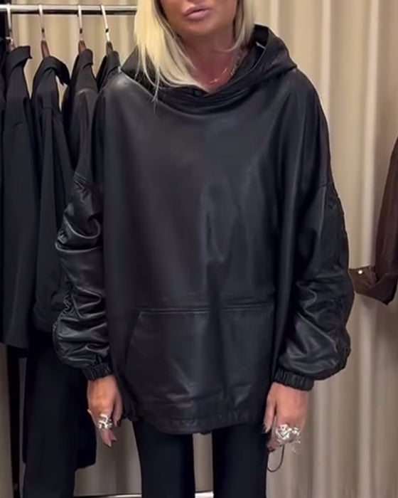 Luźna Bluza Z Kapturem Z Ekoskóry