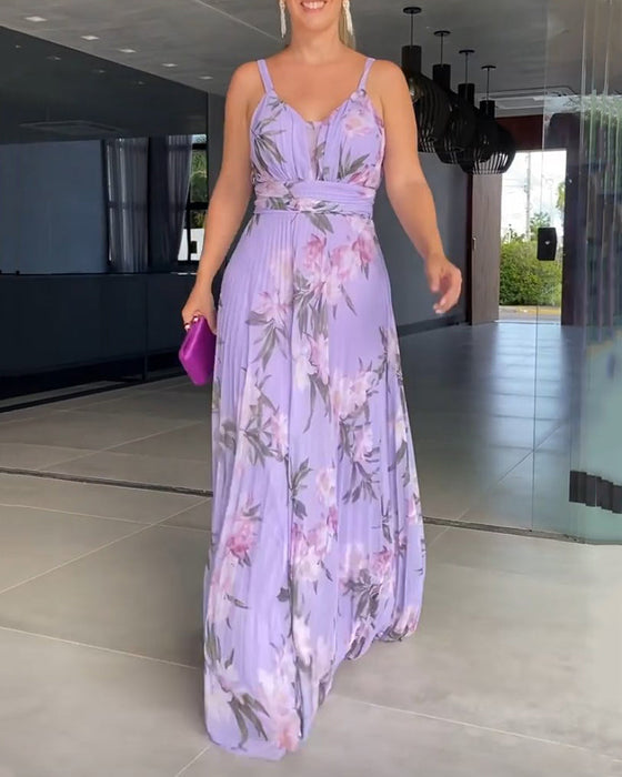 Sukienka na ramiączkach z nadrukiem w kwiaty