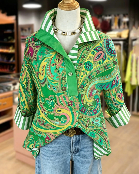Bluzka Patchwork Kwiatowy Druk Swobodny