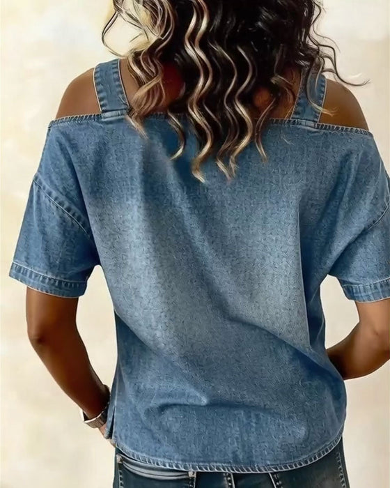 Bluzka Off-Shoulder Z Paskiem Na Ramieniu Denim