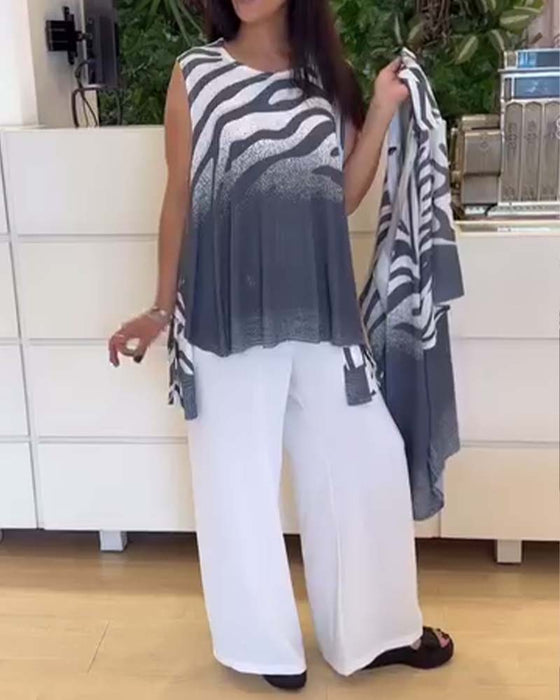Top Bez Rękawów Zebra Nadruk