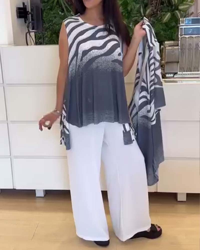 Top Bez Rękawów Zebra Nadruk