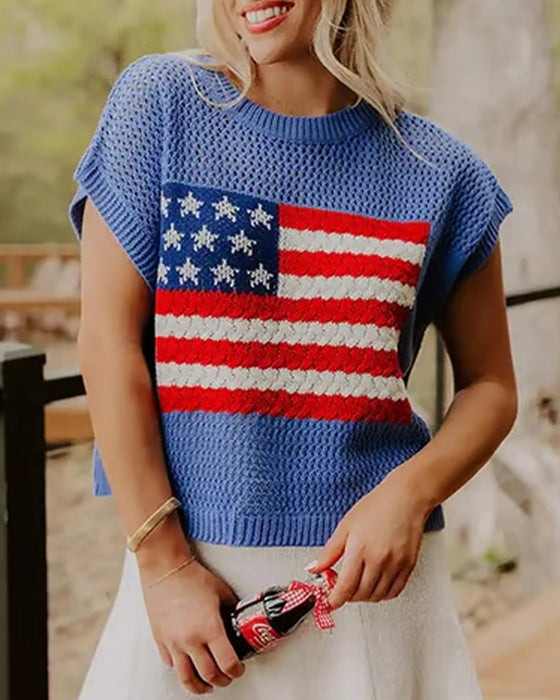 Sweter Wzór Flaga Okrągły Dekolt