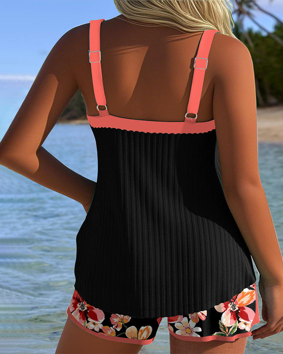 Tankini Z Dekoltem W Serek Drukowane Sportowe Szorty