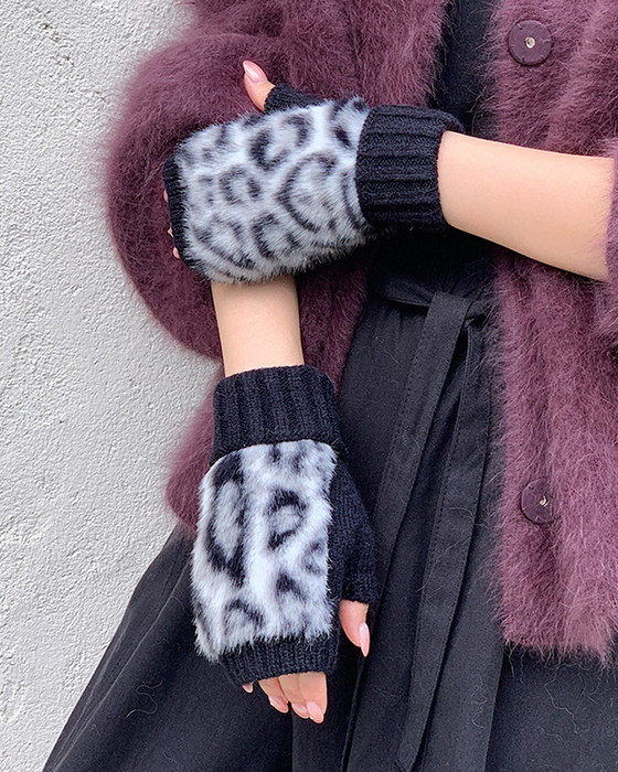 Rękawiczki Print Leopardzi Futro