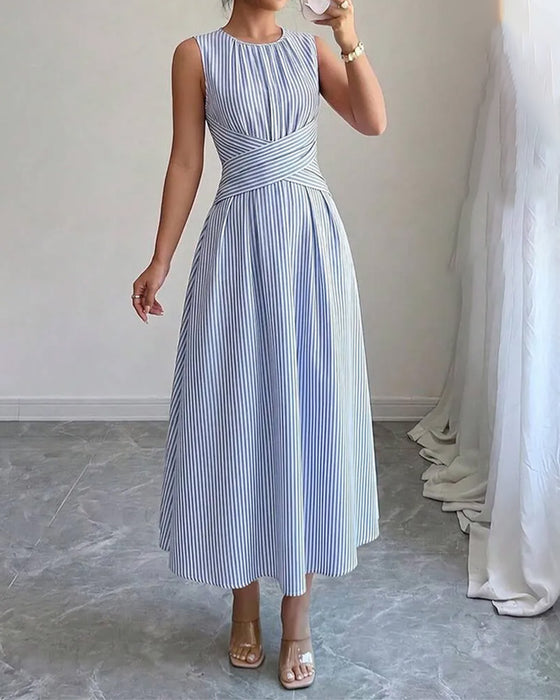 Sukienka Pasek Twist Talia Bez Rękawów Maxi