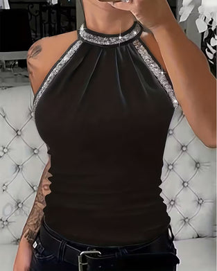 Top Elegancki Z Cekinami Dzianinowy Halter