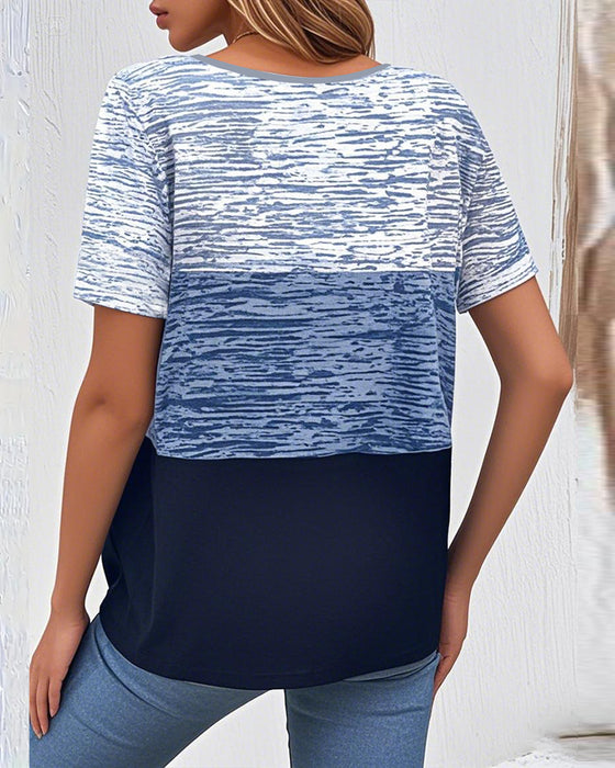 T-shirt Okrągły Dekolt Krótkie Rękawy Kontrastowy Kolor