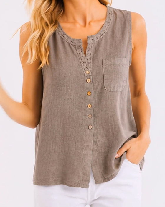 Tank Top Swobodny Guzik Bez Rękawów