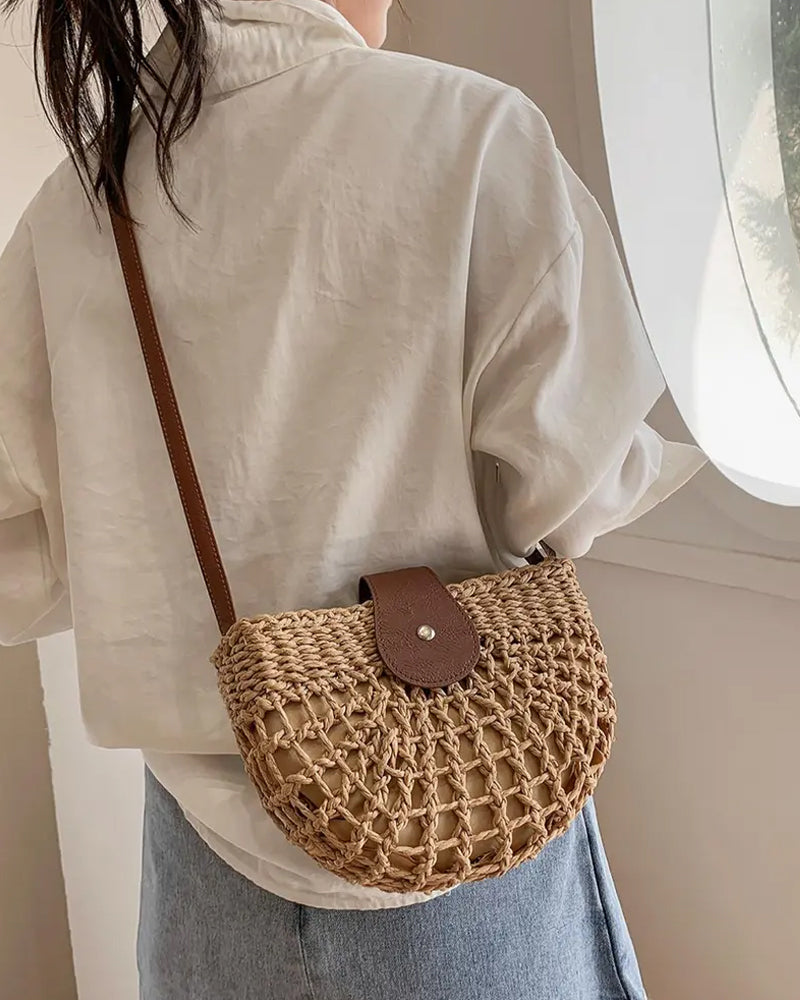 Torba Boho Półokrągły Kształt Ażurowy Słoma