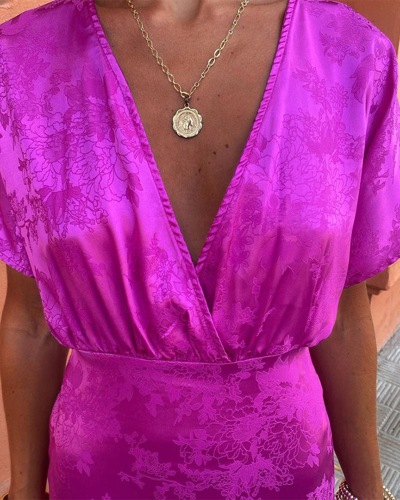 Sukienka z dekoltem V w jednolitym kolorze