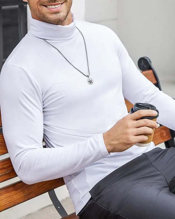 Bluzka Wysoki Kołnierz Slim Fit Jednolita Męska